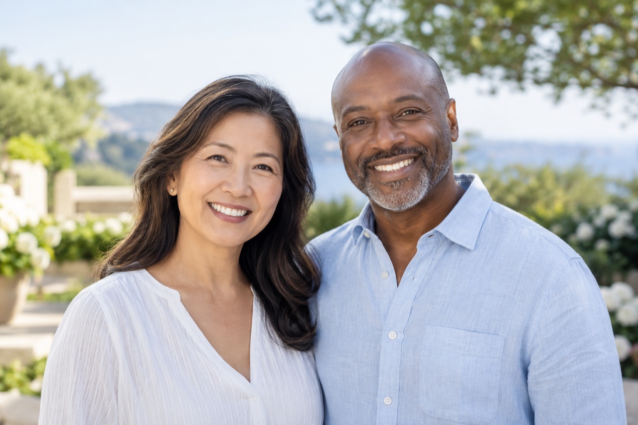 Two adults smiling together